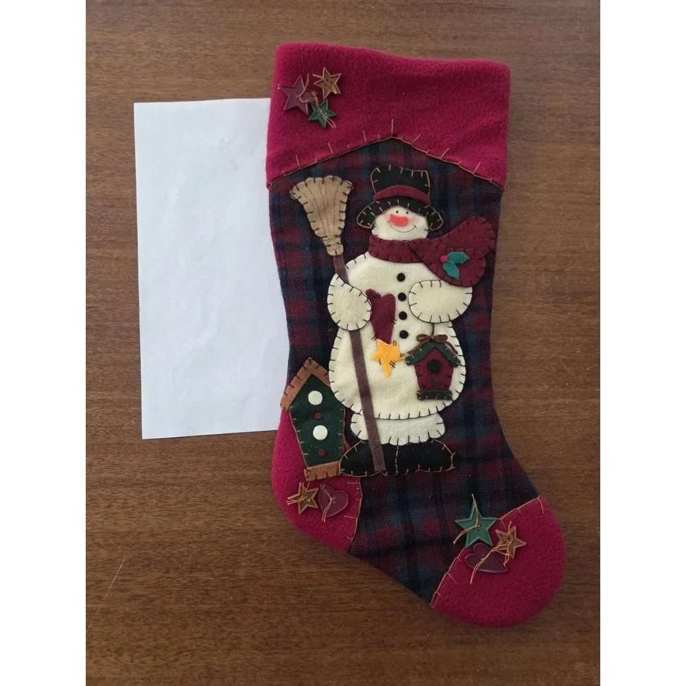 Country Christmas Snowman Christmas Stocking 3D Puffy Felt Birdhouse